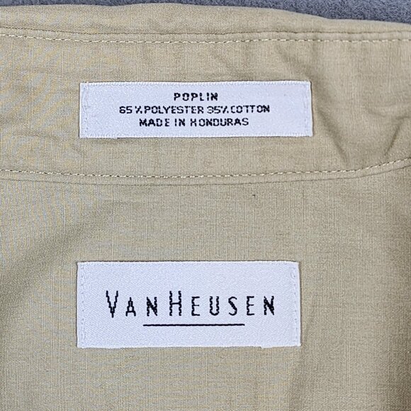 Van Heusen Poplin Button Front Shirt Mens Size 18 Beige Wrinkle Free Half Sleeve - Picture 3 of 7